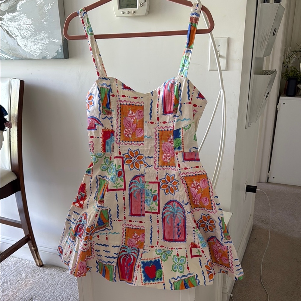 Avec Les Filles postcard patchwork dress with side pockets